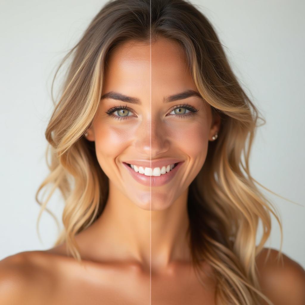 Before and after tanning transformation