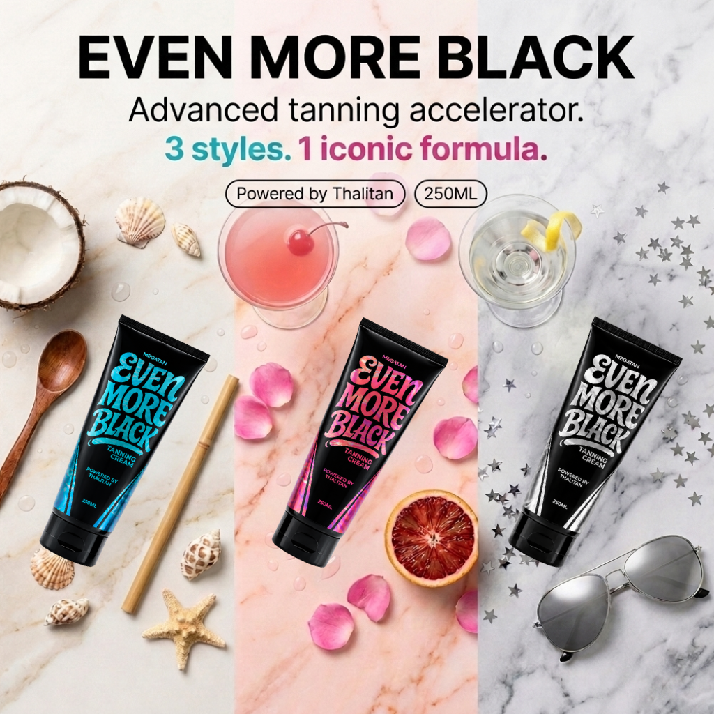 Even More Black Tanning Cream — three editions: Blue Lagoon, Silver Elixir and Sunset Wave