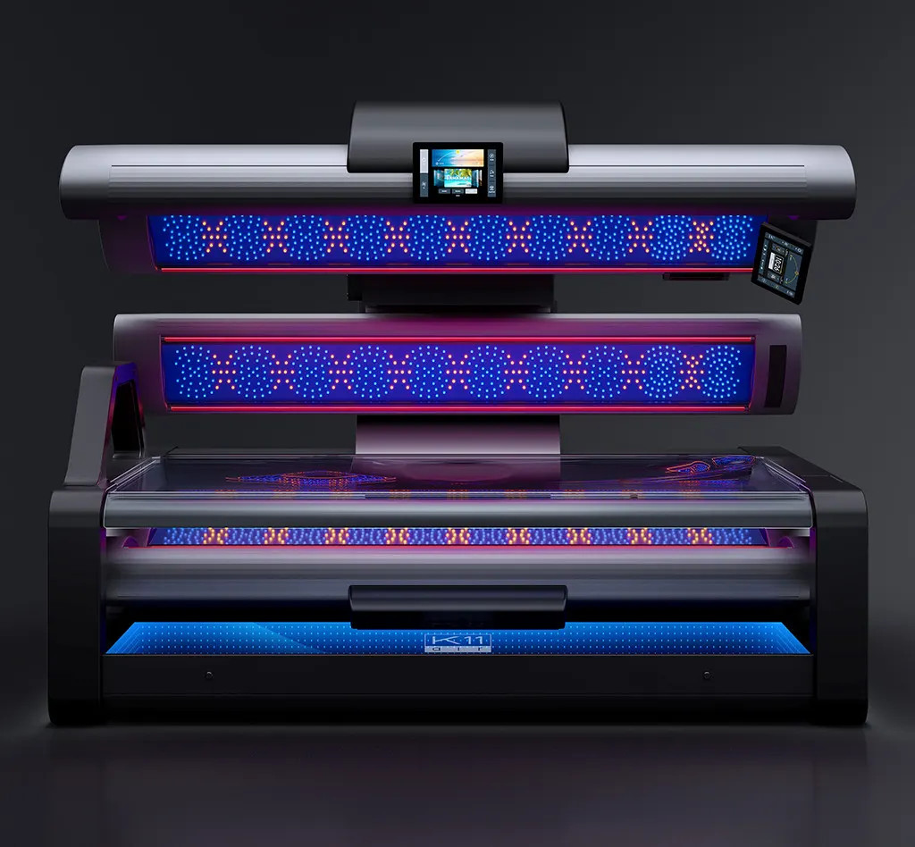 The MegaSun K11 sunbed with its lid raised